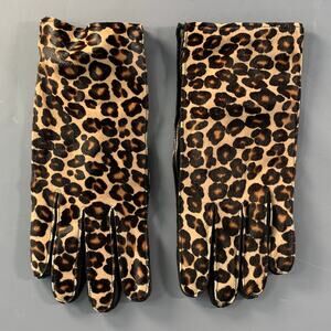 BURBERRY PRORSUM Size 8.5 Beige Brown & Black Animal Print Calf Hair Gloves